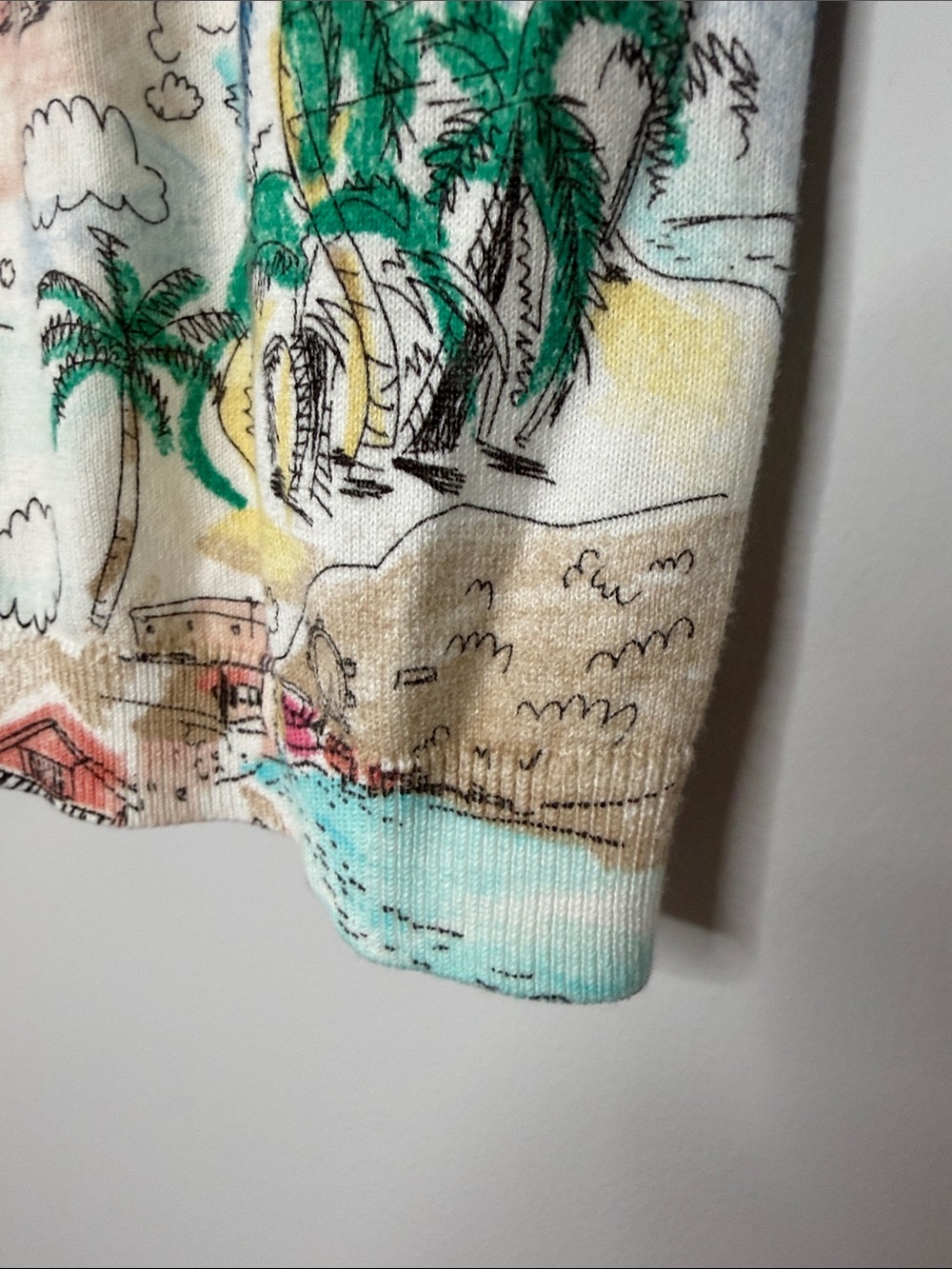 Talbots White Knit Top with Subtle Mint and Pink Accents in a Tropical Theme - Picture 5 of 9